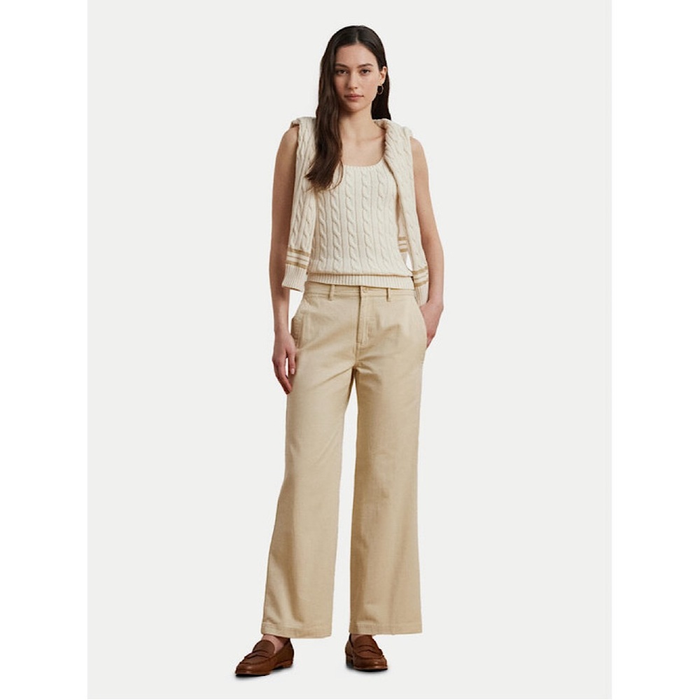 Lauren Ralph Lauren Cotton‎ Twill Wide-Leg Pant Ivory Beige 8